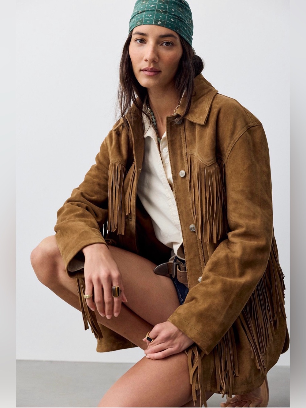 We The Free Fringe Out Suede Jacket Olive Tapenade Brown XS New 100% goat suede - Picture 4 of 13